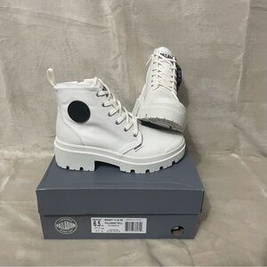 Palladium White Canvas Chunky Lug Sole Y2K High Top Vegan Combat Boots Shoes NWT